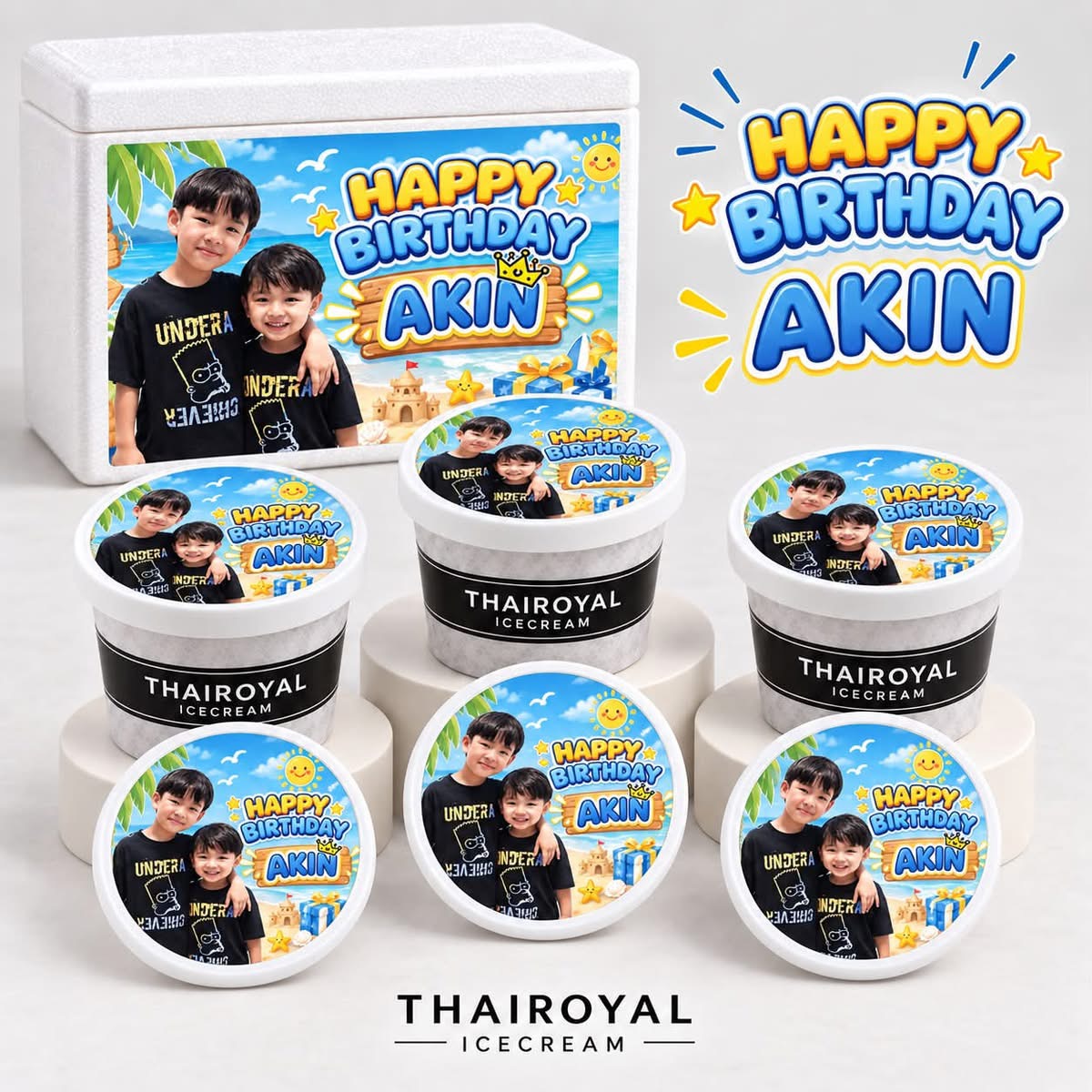 Happy Birthday · Akin — ฝาถ้วยและกล่องโฟม ThaiRoyal