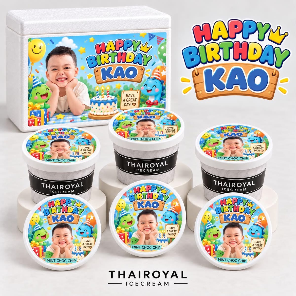 Happy Birthday · Kao — ฝาถ้วยและกล่องโฟม ThaiRoyal