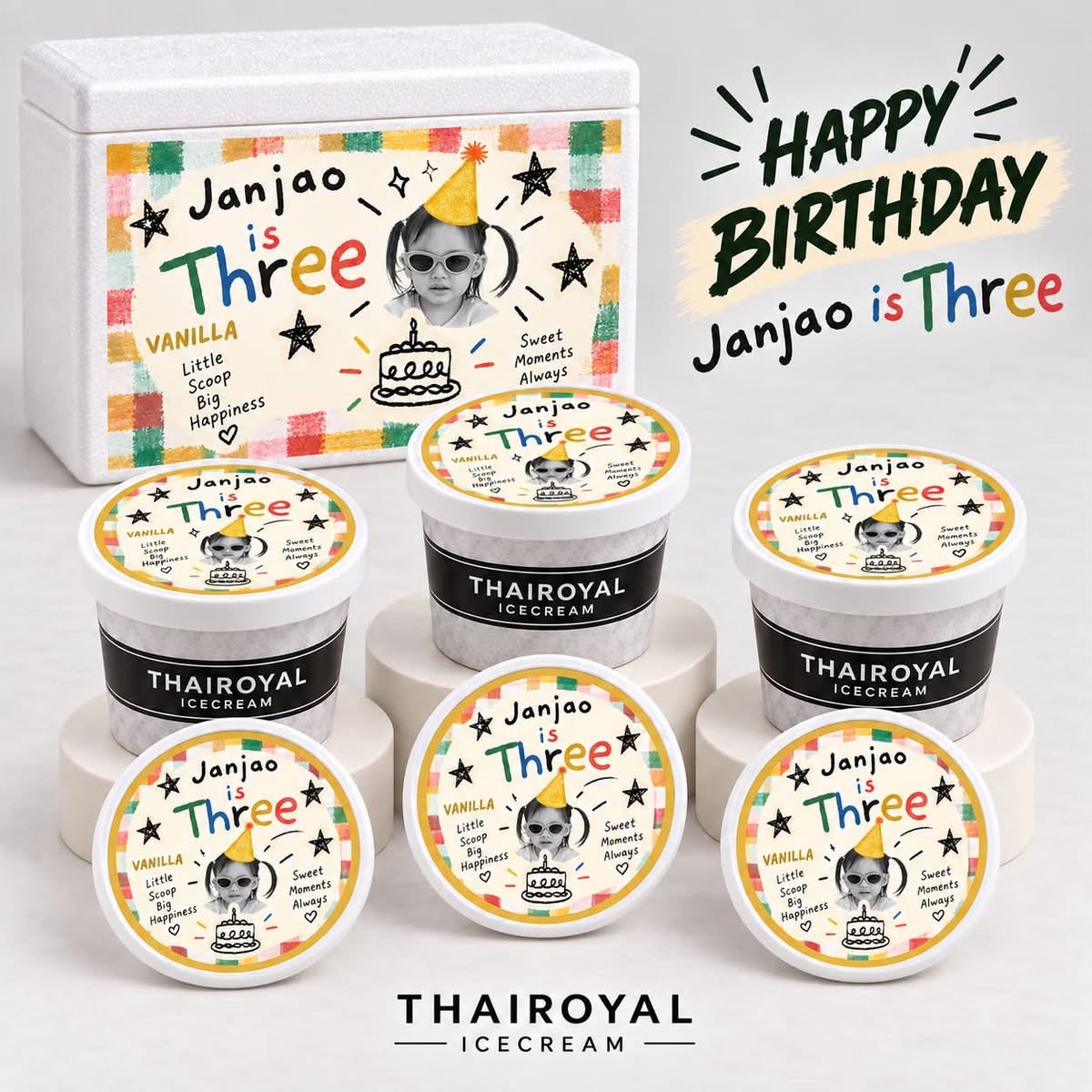 Happy Birthday · Janjao · Three — ฝาถ้วยและกล่องโฟม ThaiRoyal