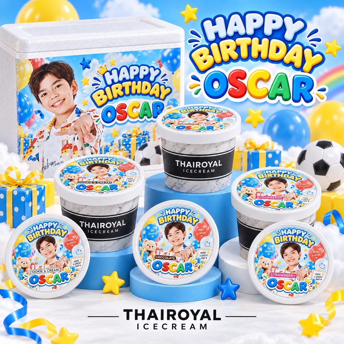 Happy Birthday · Oscar · Party — ฝาถ้วยและกล่องโฟม ThaiRoyal