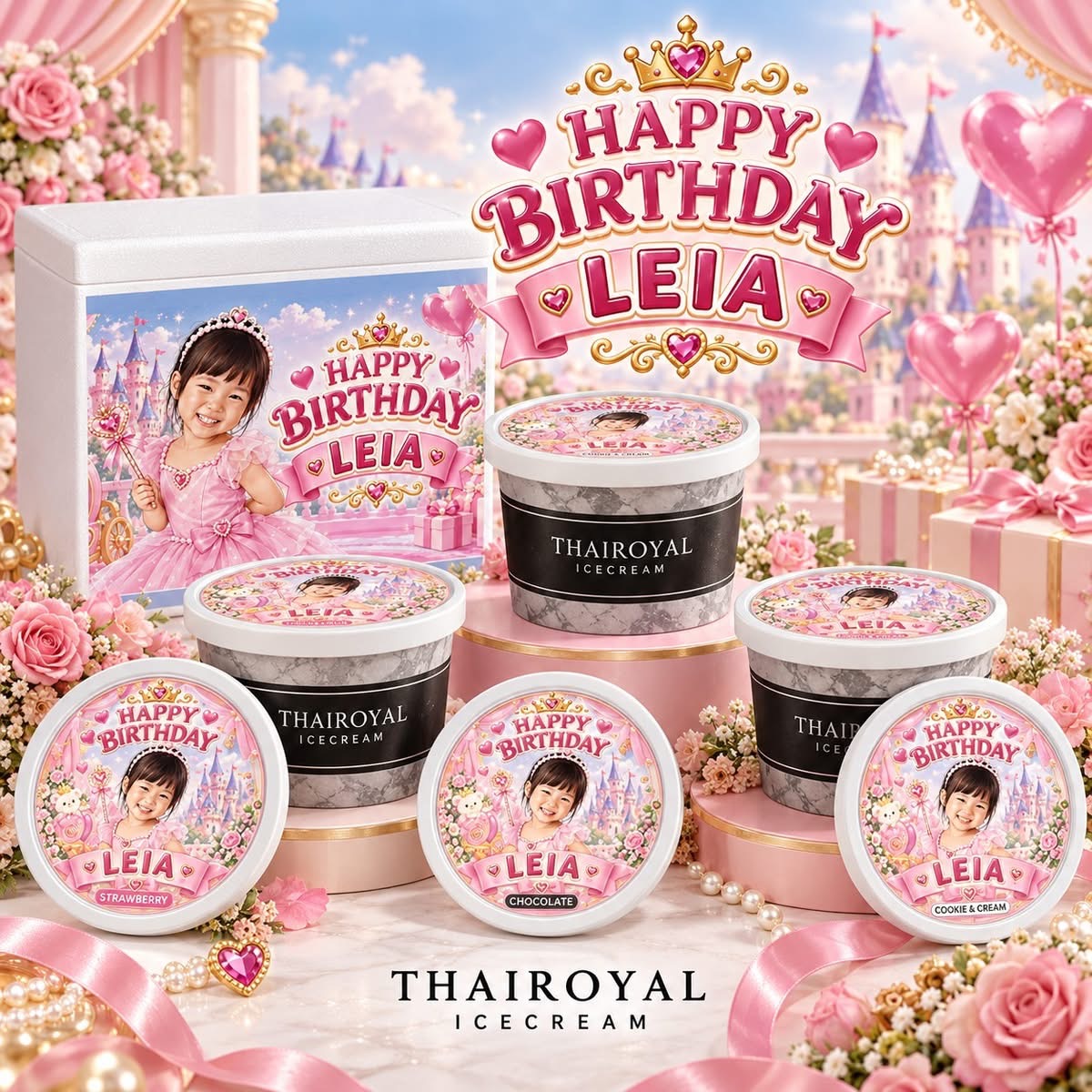 Happy Birthday · Leia — ฝาถ้วยและกล่องโฟม ThaiRoyal