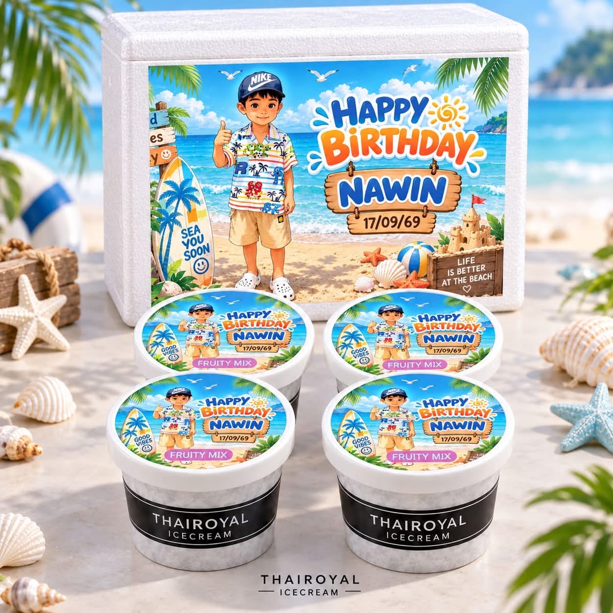 Happy Birthday · Nawin — ฝาถ้วยและกล่องโฟม ThaiRoyal