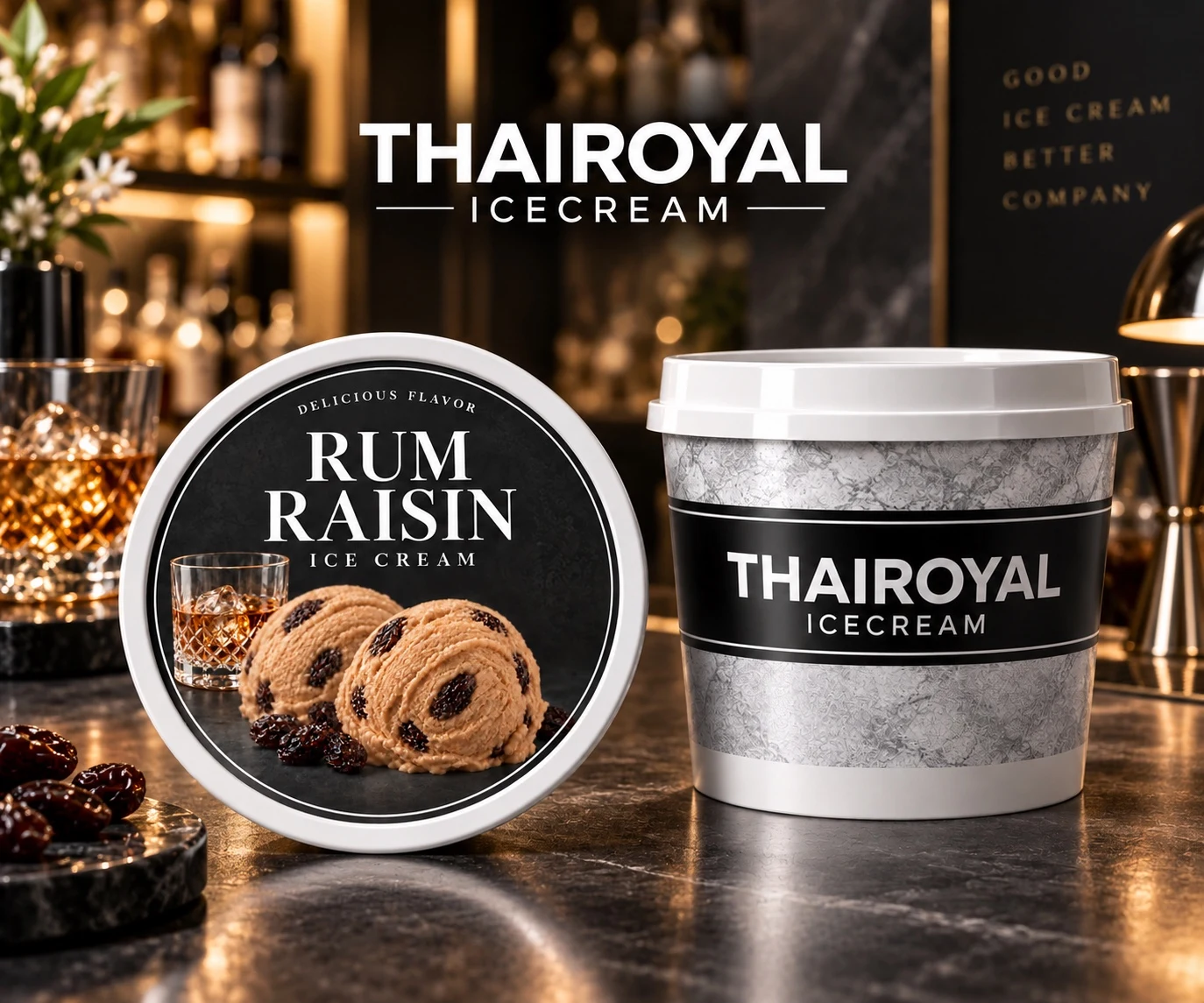 ThaiRoyal Rum Raisin ไอศกรีมถ้วยและฝา